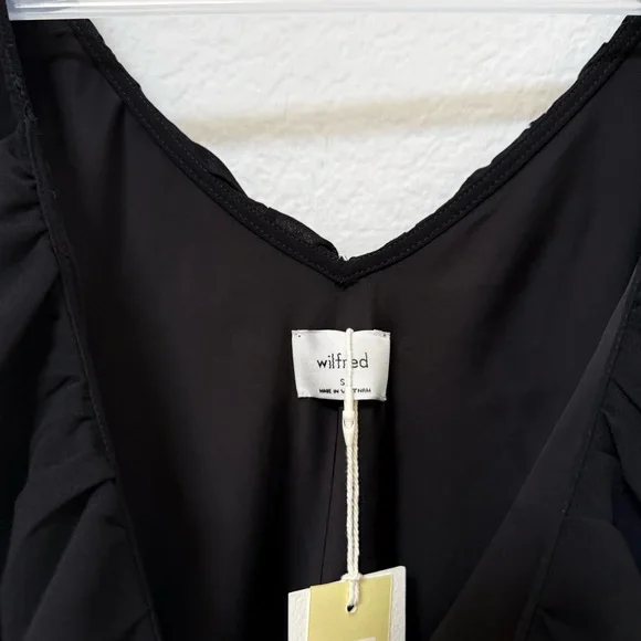 Aritzia Wilfred Apostrophe Dress Chiffon V Neck Midi Black - Picture 4 of 5